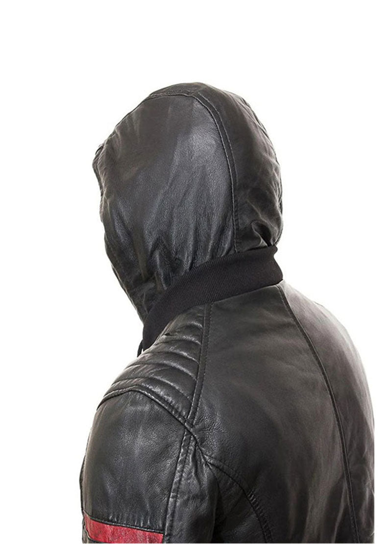 Men’s Black Hooded Biker Leather Jacket – Genuine Leather Motorcycle Style by The Western Jacket