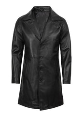 Men’s Genuine Black Leather Long Trench Coat