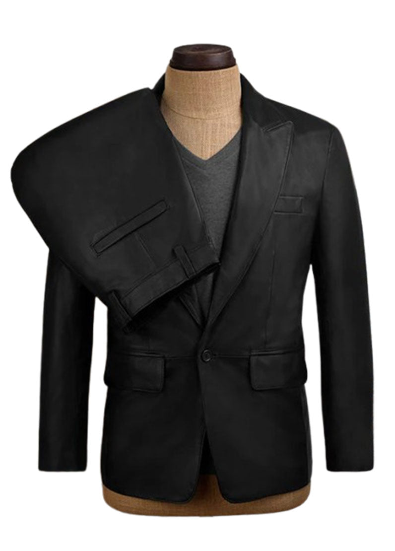 Men's Premium Black Leather Suit Set