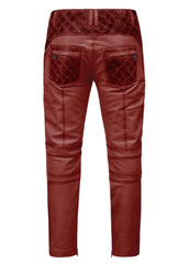 Men’s Quilted Biker Leather Pants – Genuine Lambskin – Maroon by The Western Jacket Company