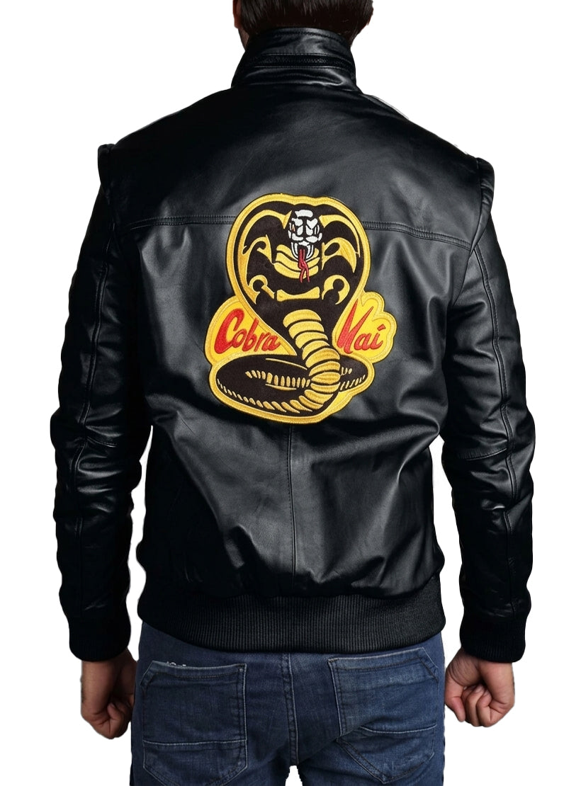 Cobra Kai Red Leather Jacket for Men – Karate Kid Inspired Bomber Jacket