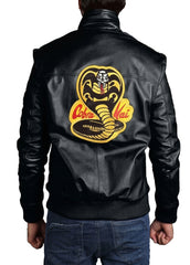 Cobra Kai Red Leather Jacket for Men – Karate Kid Inspired Bomber Jacket