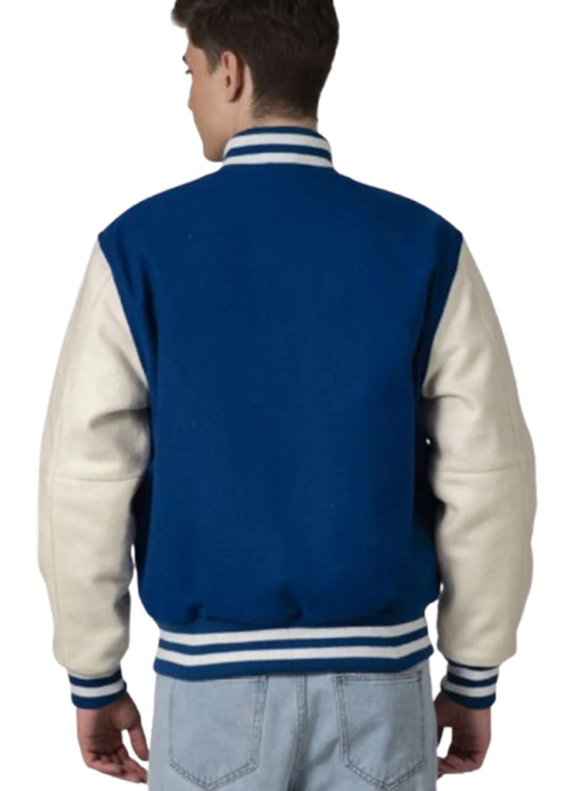 Men’s Royal Blue & White Varsity Jacket – Classic Letterman Bomber Jacket