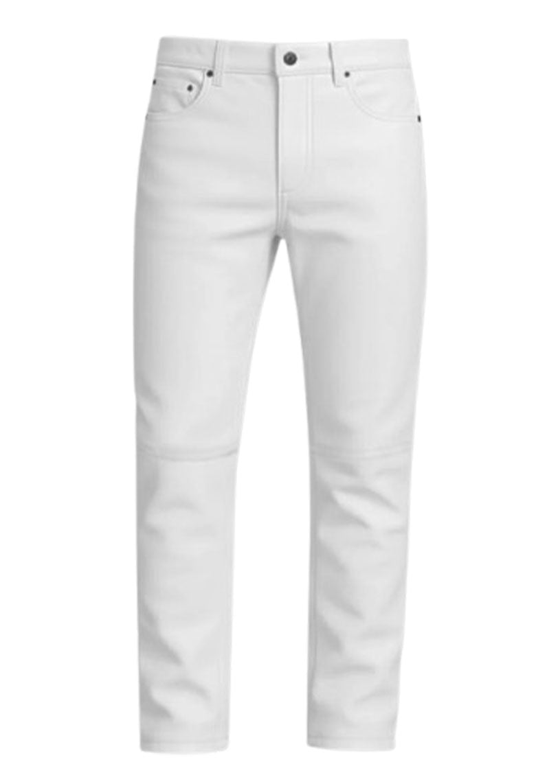 Men’s White Genuine Leather Pants | The Western Jacket