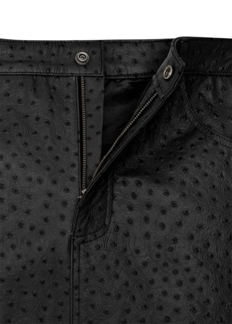 Women’s Black Ostrich-Texture Leather Mini Skirt – Genuine Leather by The Western Jacket