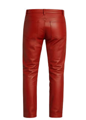 Men’s Red Genuine Leather Pants – The Western Jacket