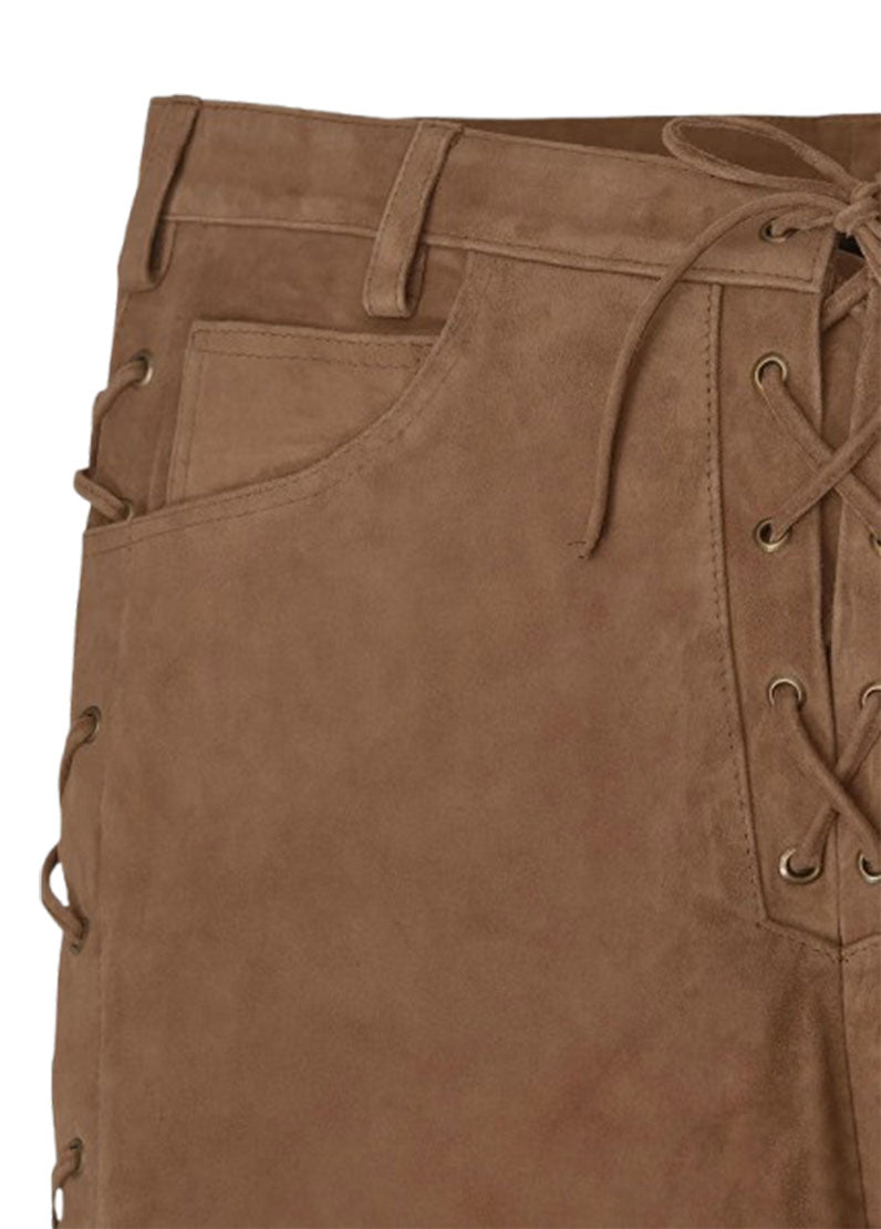 Men’s Brown Suede Leather Lace-Up Pants – Western Style by The Western Jacket