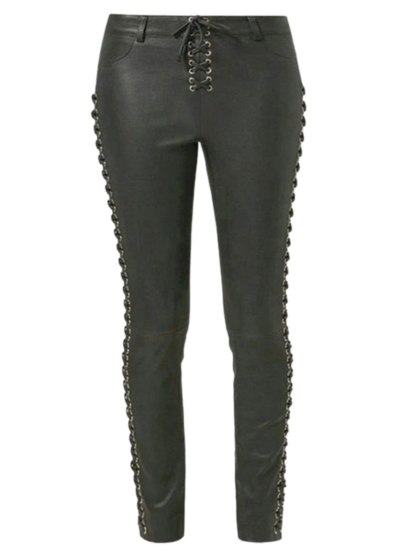 Women’s Genuine Leather Lace-Up Skinny Pants – The Western Jacket