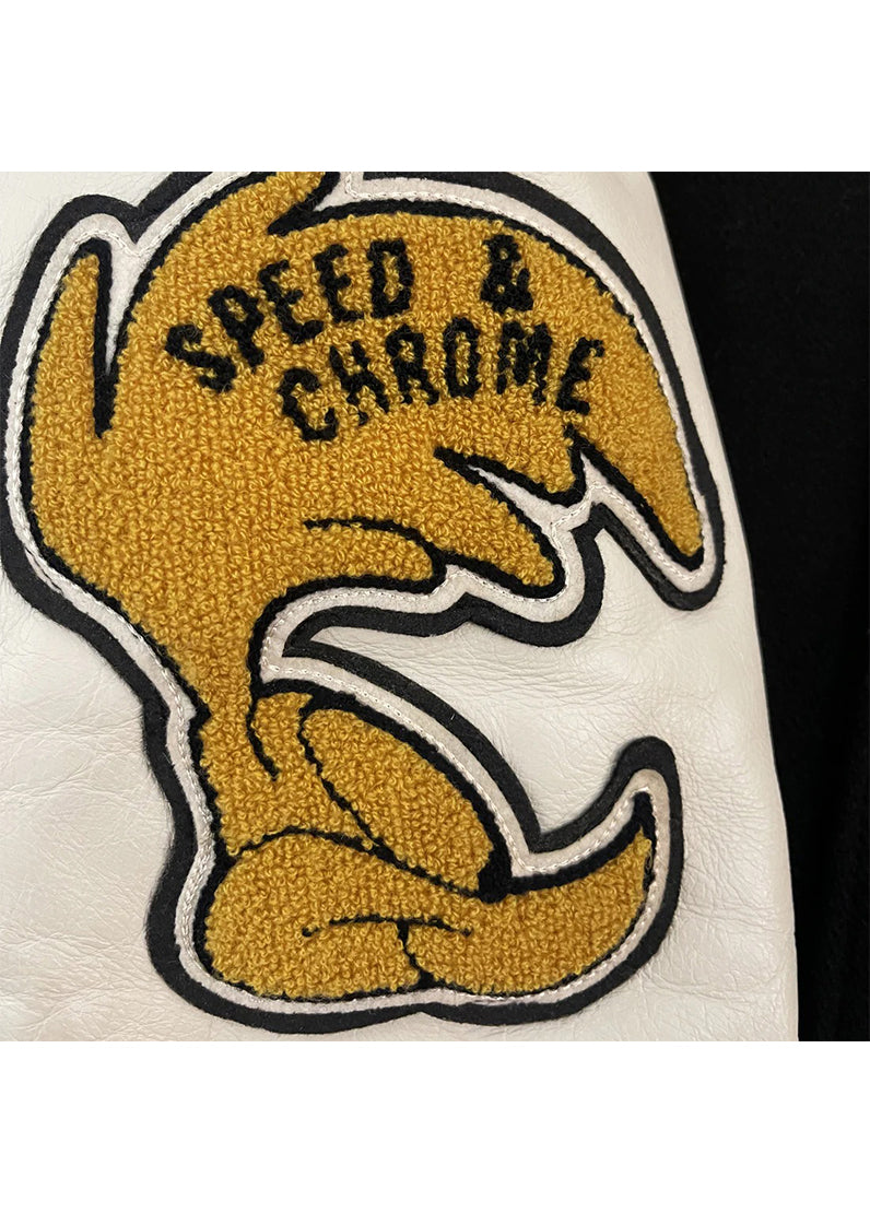 Men’s Road Runner California Black & White Varsity Jacket – Wool Body Leather Sleeves