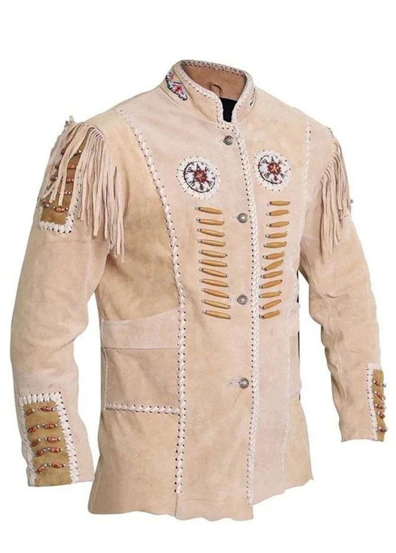 Men’s Native American Inspired Buckskin Leather Jacket – Western Fringe Beaded Suede Coat for Men | The Western Jacket