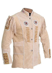 Men’s Native American Inspired Buckskin Leather Jacket – Western Fringe Beaded Suede Coat for Men | The Western Jacket