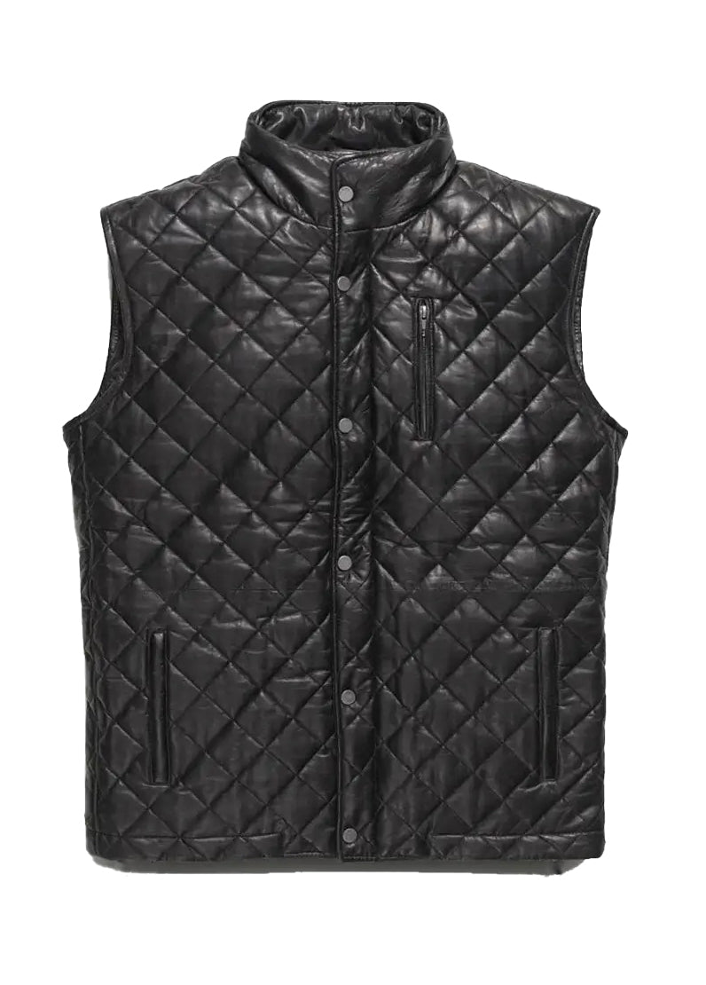Men’s Black Quilted Leather Vest – Premium Puffer Style | The Western Jacket