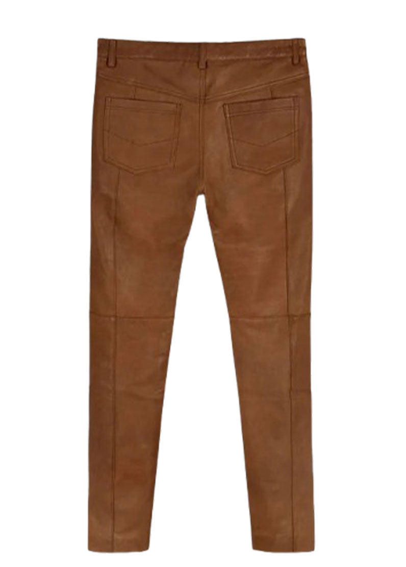 Men’s Genuine Brown Leather Pants – Stylish Slim Fit by The Western Jacket