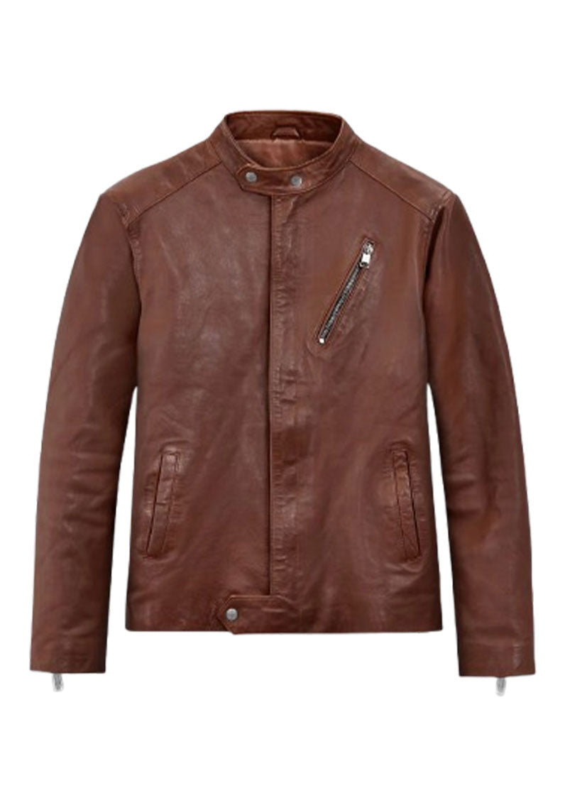 Men’s Brown Cafe Racer Leather Jacket – Classic Motorcycle Style by The Western Jacket