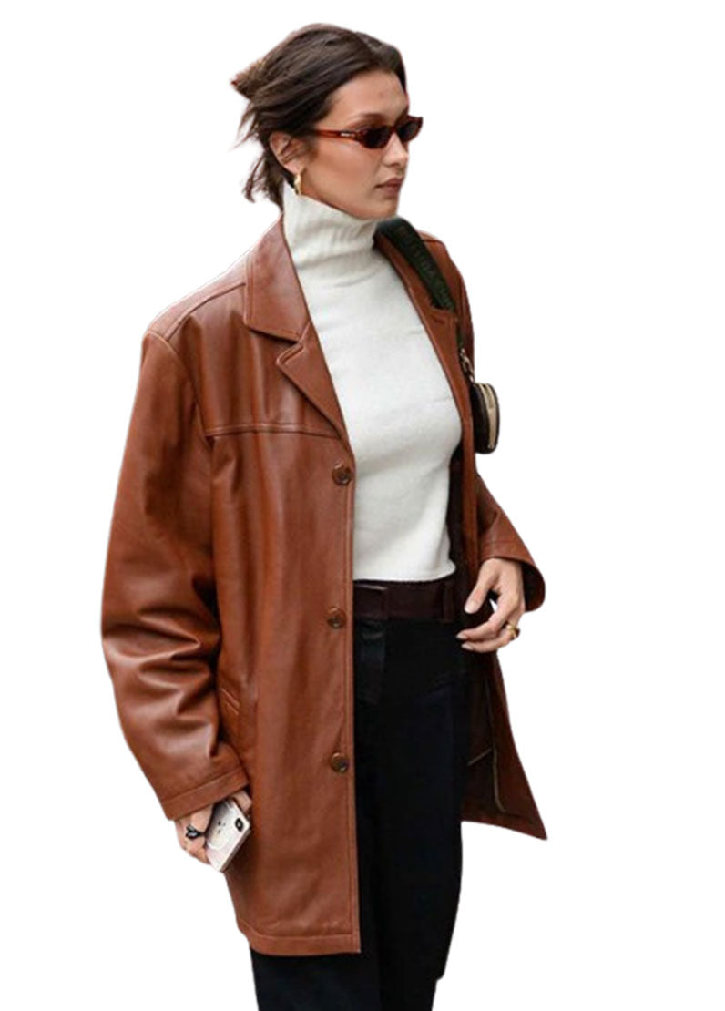 Women’s Classic Brown Genuine Leather Long Coat | The Western Jacket