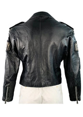 Men’s Black Classic Biker Leather Jacket with Embroidered Patches – Genuine Leather by The Western Jacket