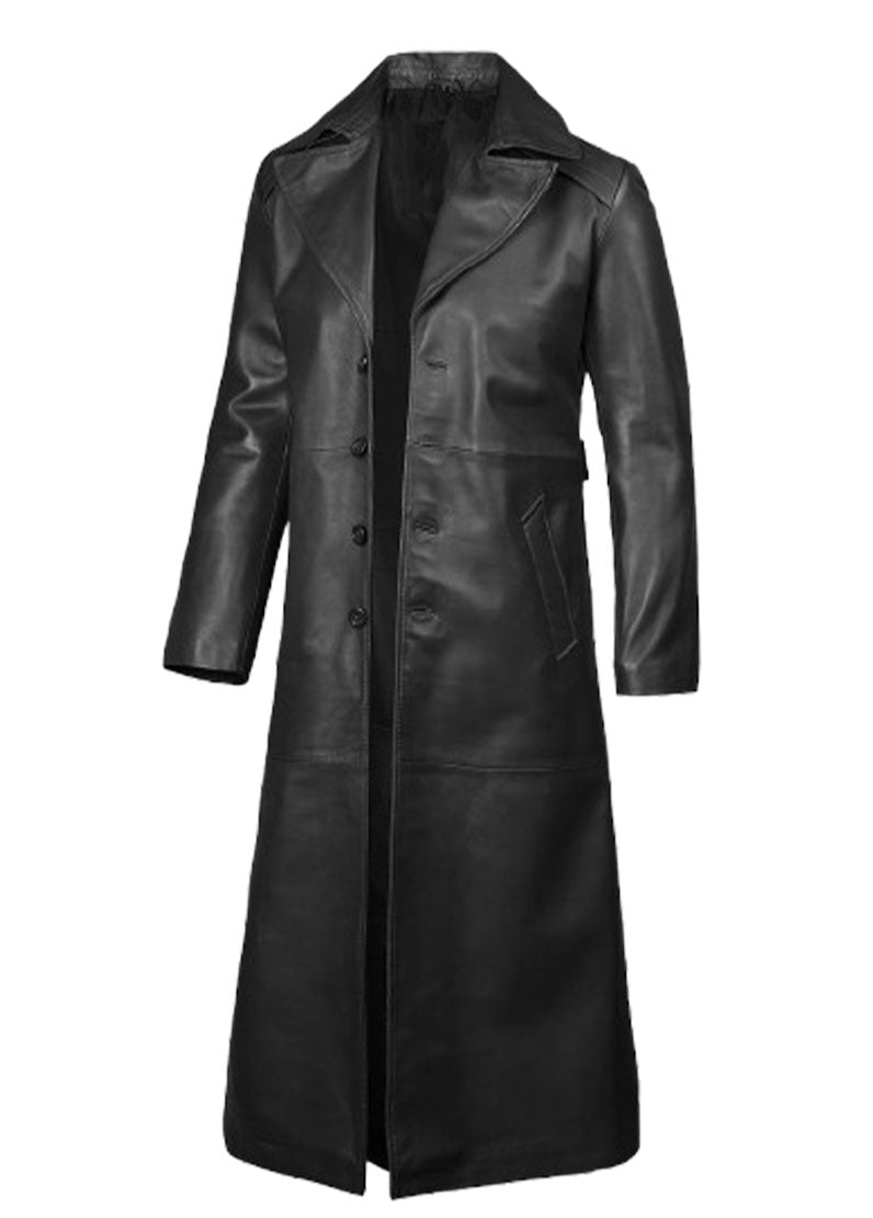 Men’s Real Leather Long Coat | Classic Black Trench by The Western Jacket