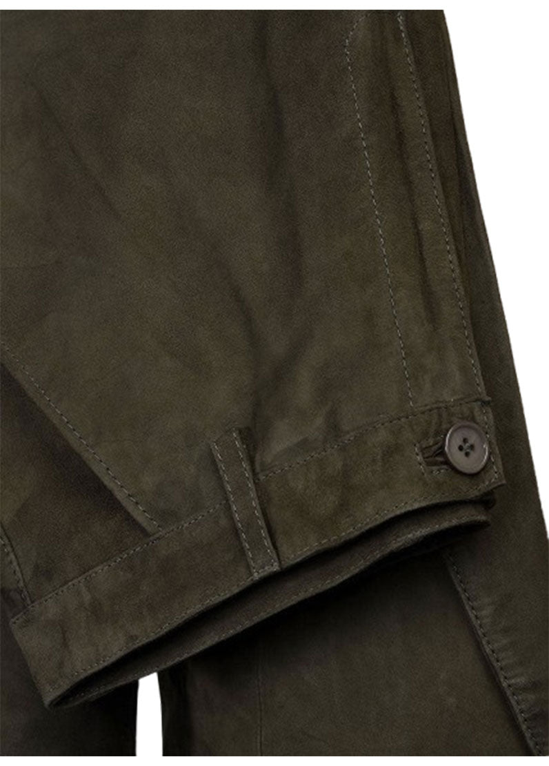 Men's Luxury Olive Green Suede Leather Two-Piece Suit