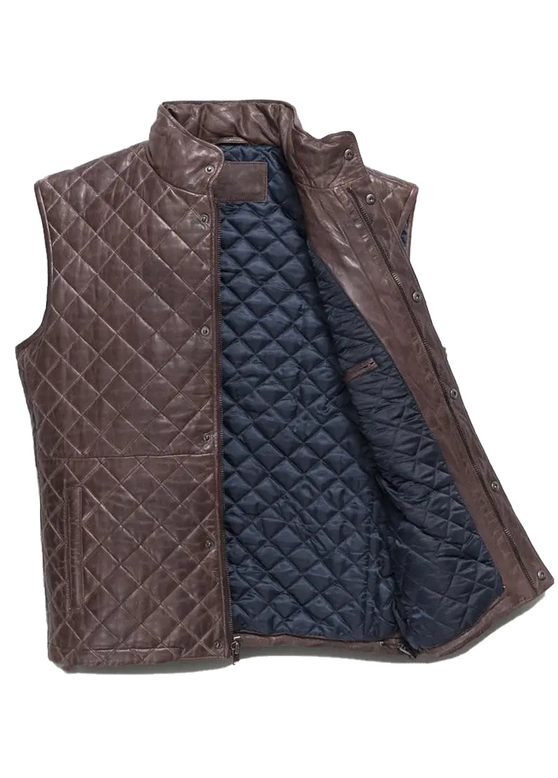 Men’s Black Quilted Leather Vest – Premium Puffer Style | The Western Jacket