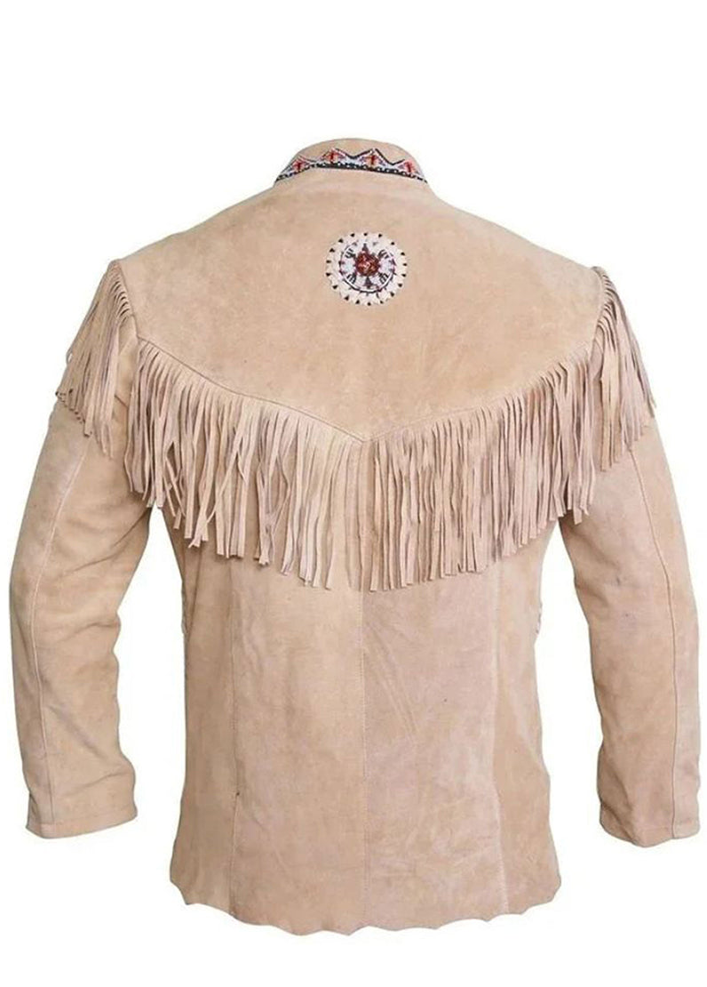 Men’s Native American Inspired Buckskin Leather Jacket – Western Fringe Beaded Suede Coat for Men | The Western Jacket