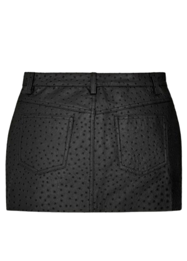 Women’s Black Ostrich-Texture Leather Mini Skirt – Genuine Leather by The Western Jacket