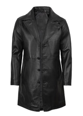 Men’s Genuine Black Leather Long Trench Coat