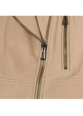 Women’s Beige Genuine Leather Biker Jacket – Stylish Short Fit by The Western Jacket