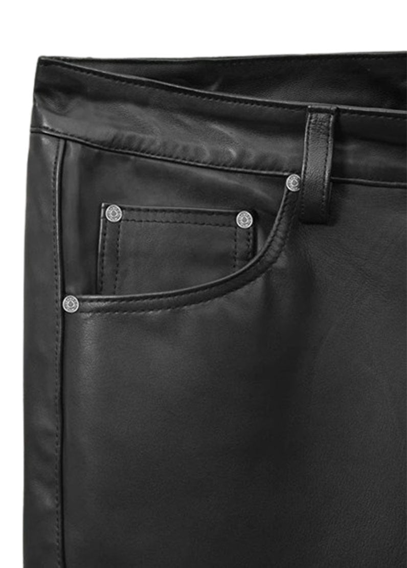 Men's Black Leather Pants – Genuine Cowhide Slim Fit by The Western Jacket