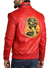 Cobra Kai Red Leather Jacket for Men – Karate Kid Inspired Bomber Jacket