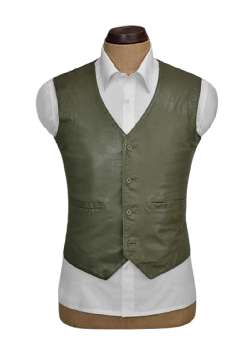 Genuine Leather Olive Tuxedo, Artisan Olive 3-Piece Leather Suit