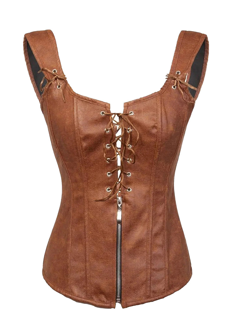 Women’s Black Leather Corset Vest – Lace-Up Gothic Western Style | The Western Jacket