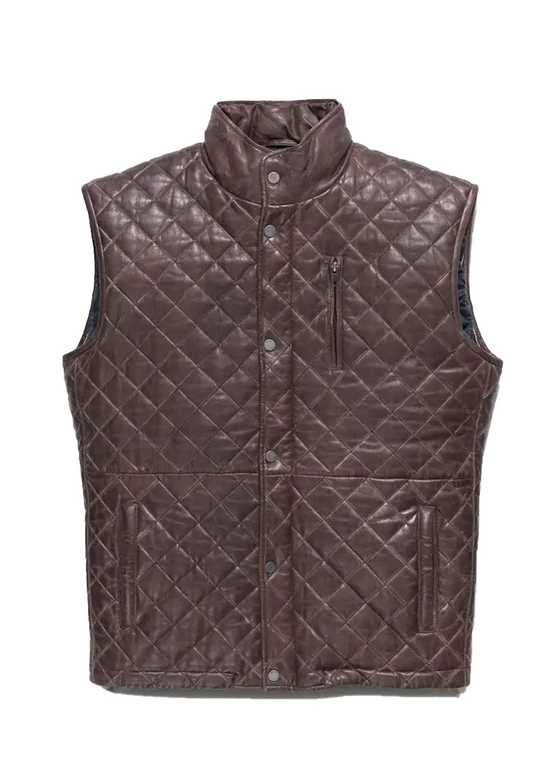 Men’s Black Quilted Leather Vest – Premium Puffer Style | The Western Jacket