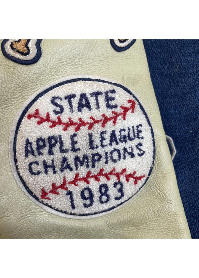 1983 Michigan Bisons Championship Blue & White Wool Leather Varsity Jacket for Men