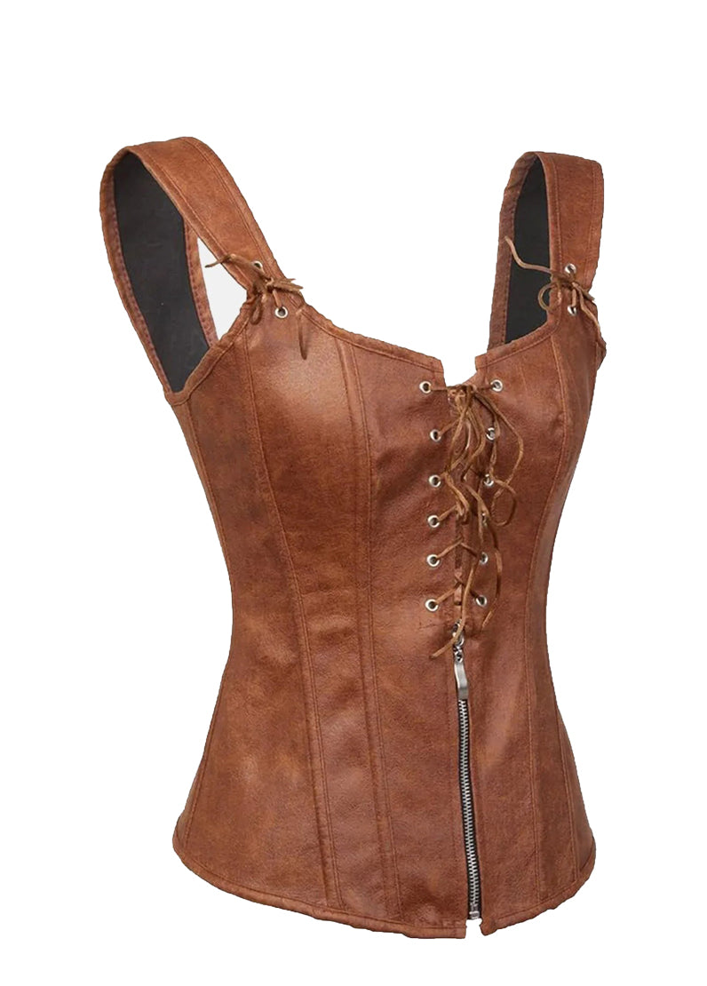 Women’s Black Leather Corset Vest – Lace-Up Gothic Western Style | The Western Jacket