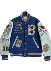 1983 Michigan Bisons Championship Blue & White Wool Leather Varsity Jacket for Men