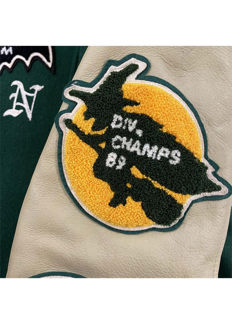 Cleveland Pumpkins Green Varsity Jacket – Premium Wool & Leather Letterman Jacket | Vintage Football Patch Bomber | The Western Jacket